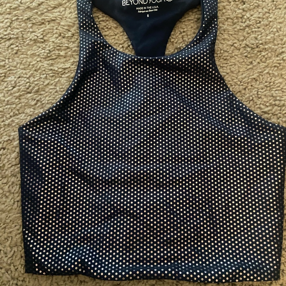 Beyond Yoga navy/metallic silver cropped bra top